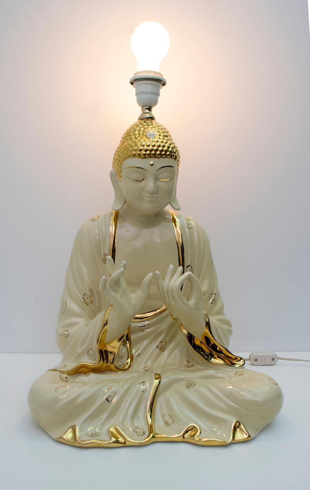 Late 20th Century Mid-Century Modern Italian Porcelain Buddha Table Lamp by Zanotto, 1970s For Sale