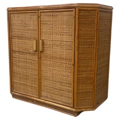 Mid-Century Modern Italian Rattan and Bamboo Cabinet from 1970s