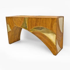 Mid-Century Modern Italian Rattan and Brass Center Console by Vivai del Sud, 70s