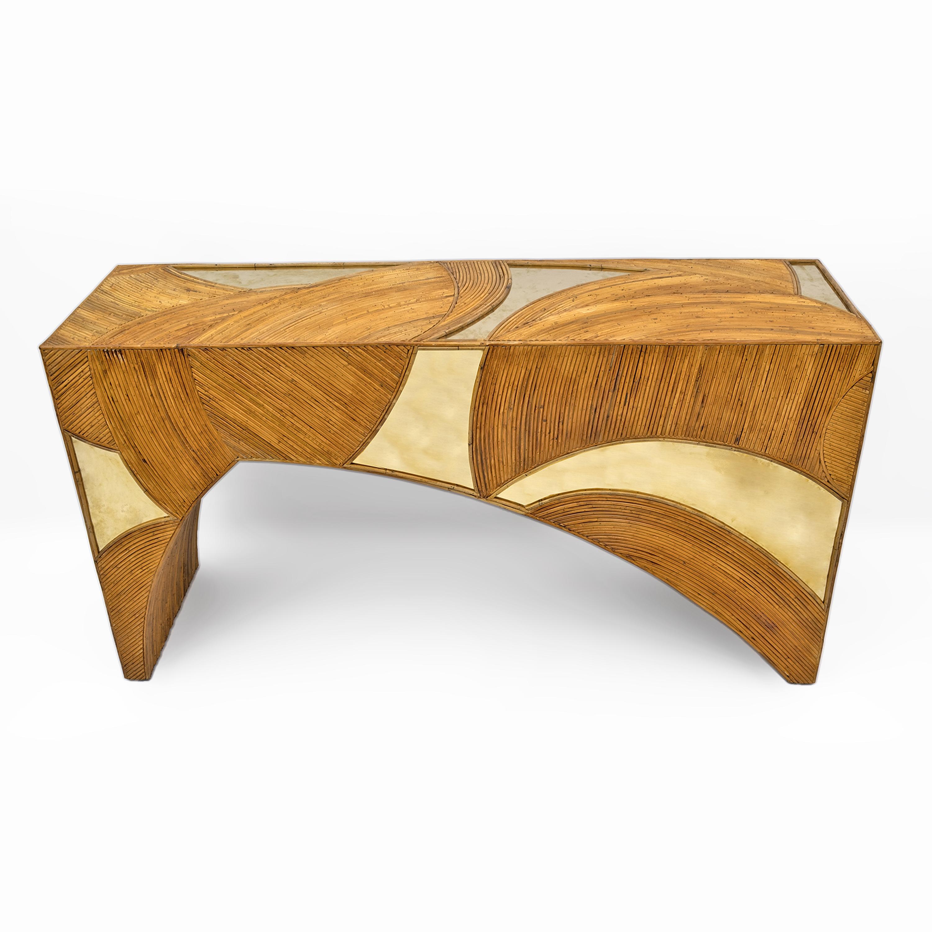 Moderne italienische Mid-Century-Konsole aus Rattan und Messing von Vivai del Sud, 70er Jahre (Italienisch)