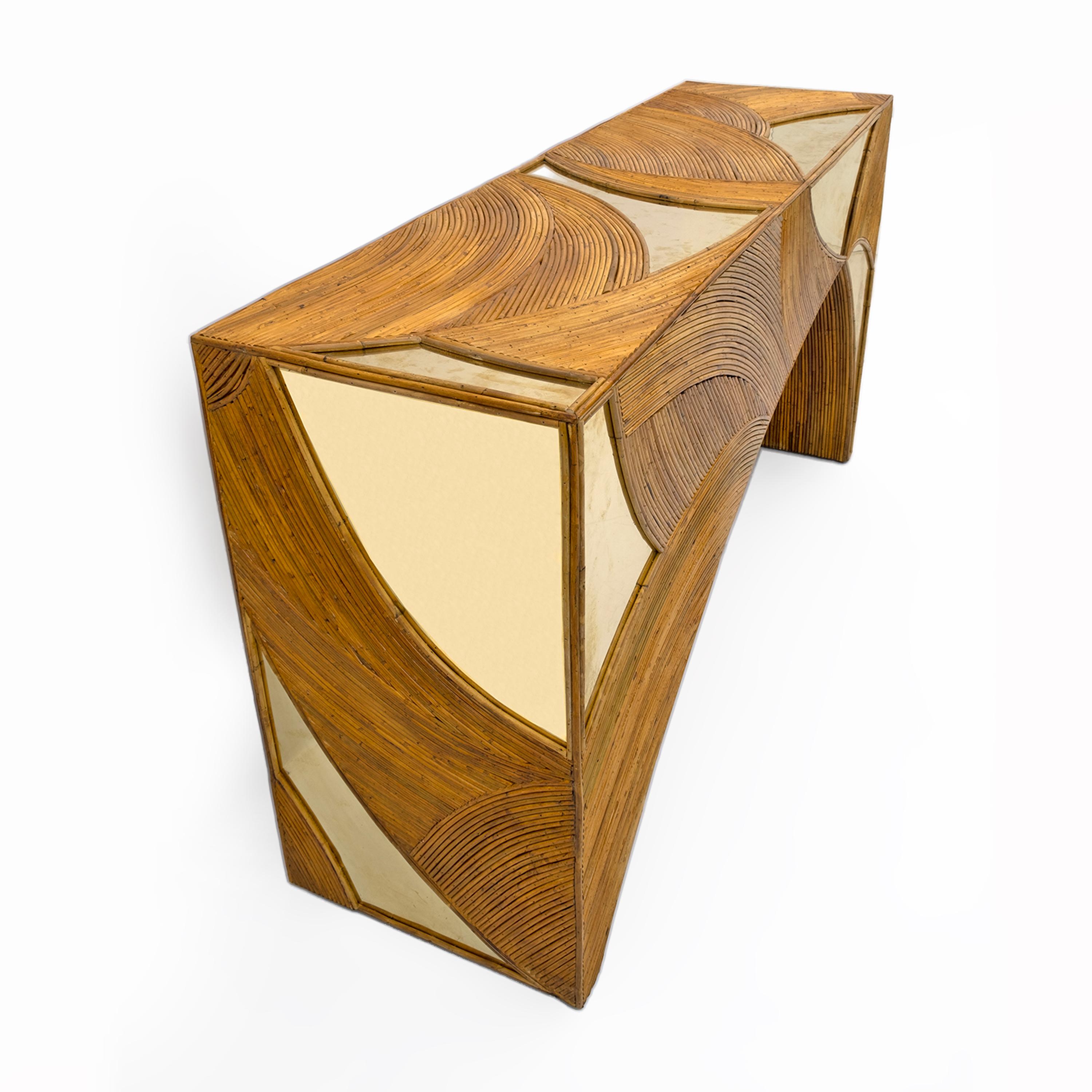 Moderne italienische Mid-Century-Konsole aus Rattan und Messing von Vivai del Sud, 70er Jahre 1