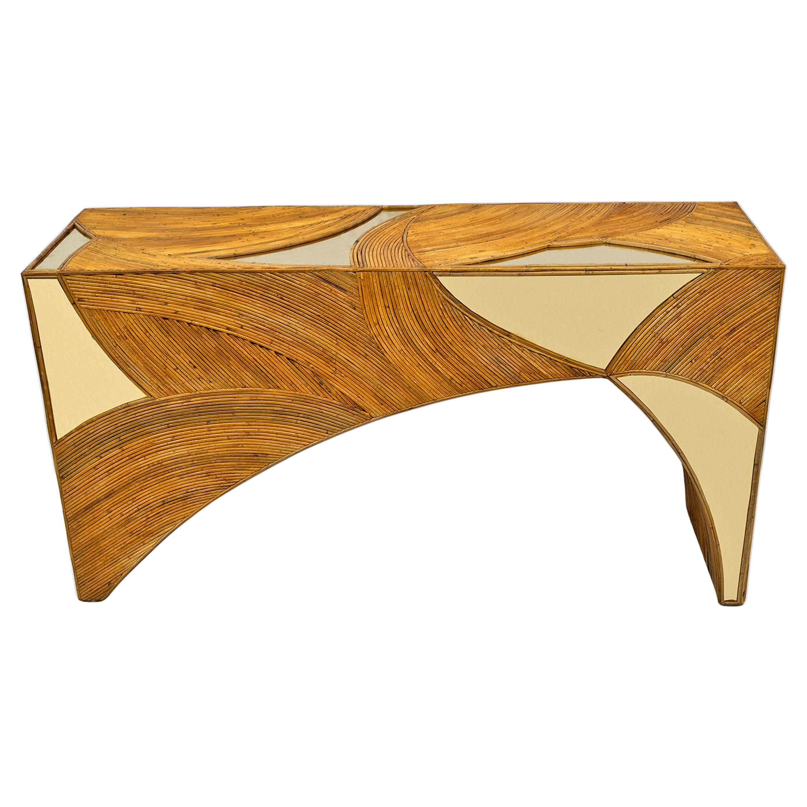 Moderne italienische Mid-Century-Konsole aus Rattan und Messing von Vivai del Sud, 70er Jahre