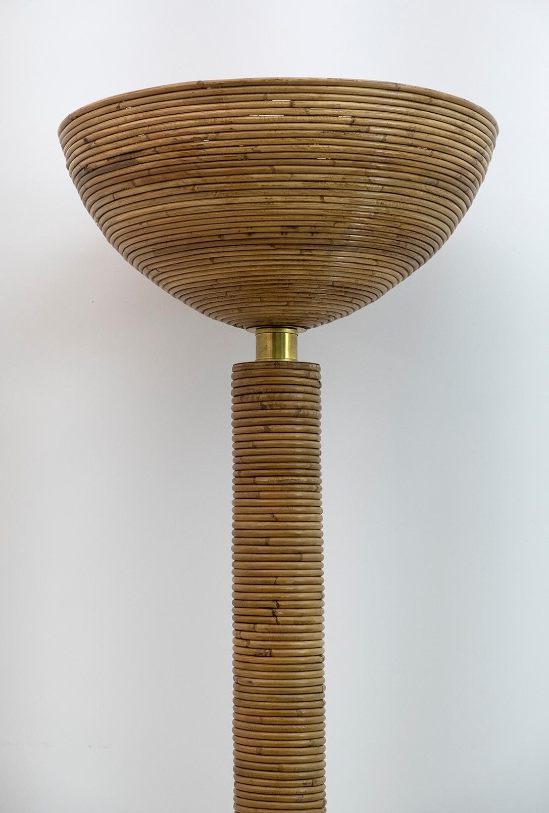 Late 20th Century Mid-Century Modern Italian Rattan and Brass Floor Lamp by Vivai del Sud, 1970s