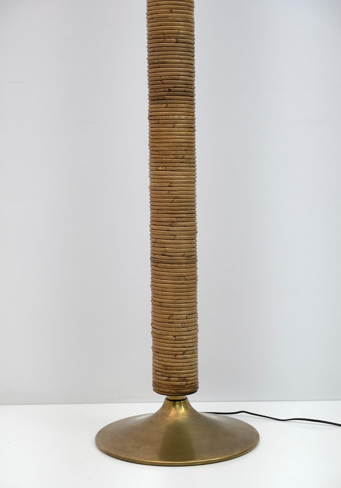 Mid-Century Modern Italian Rattan and Brass Floor Lamp by Vivai del Sud, 1970s 2