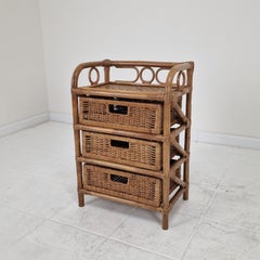Mid-Century Modern Italian Rattan and Wicker Three-Drawer Chest, 1970s