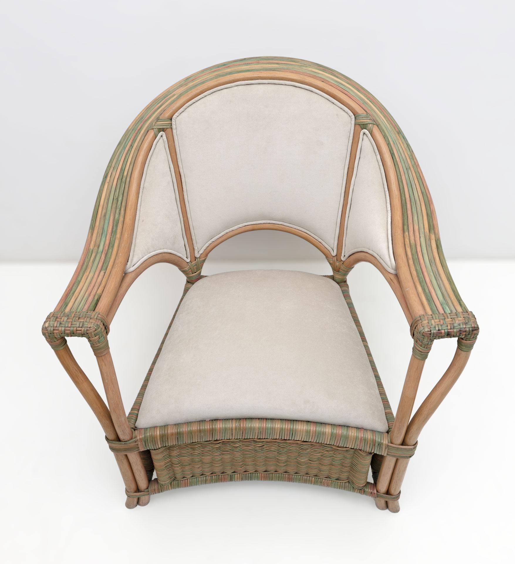 Mid-century Modern Italian Rattan and Wicker Two Armchairs and Sofa, 1970s For Sale 6