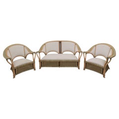 Mid-century Modern Italian Rattan and Wicker Two Armchairs and Sofa, 1970s