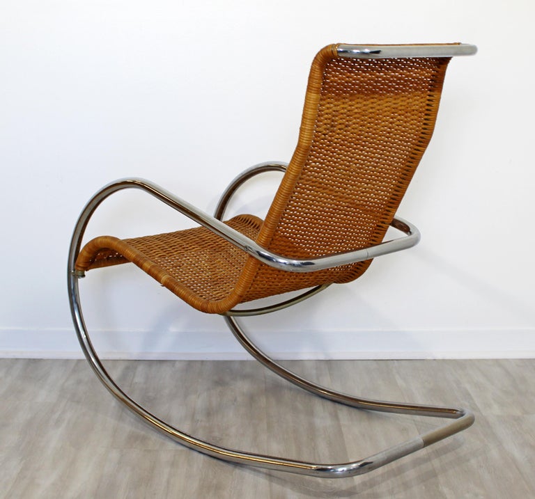Mid-Century Modern Italian Rattan Tubular Chrome Rocker Rocking Chair ...