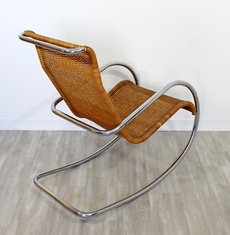 Mid-Century Modern Italian Rattan Tubular Chrome Rocker Rocking Chair ...