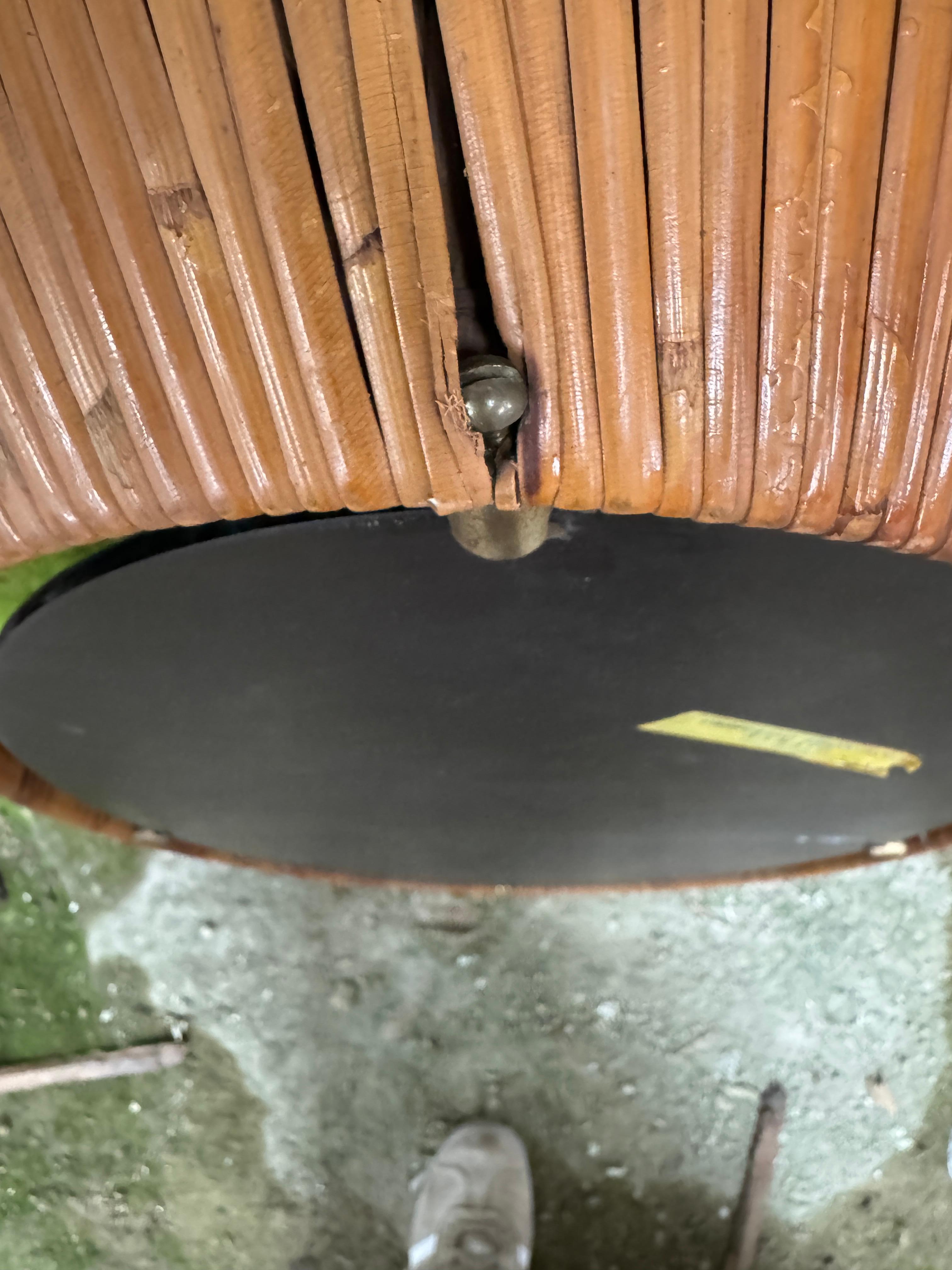 Mid-Century Modern Italian Rattan Wall Mirror with Brass Details. 1960s For Sale 8
