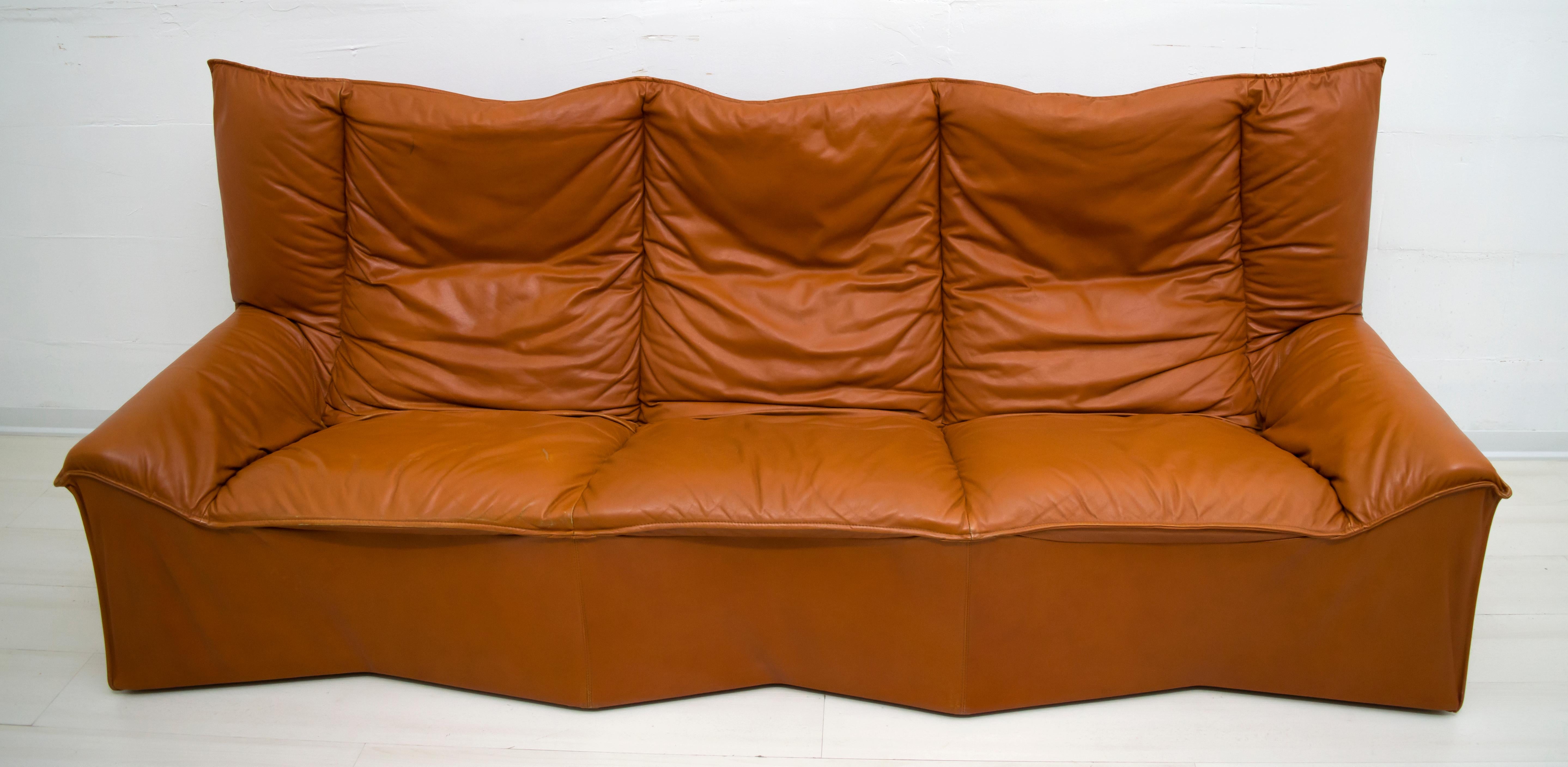 mid century genuine leather sofa
