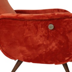 Mid-Century Modern Italian Reclining Armchair in Red Velvet, 1950