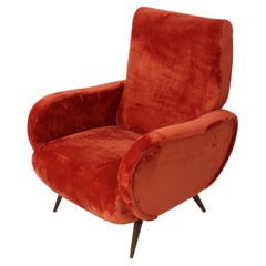 Mid-Century Modern Italian Reclining Armchair in Red Velvet, 1950