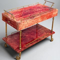 Mid-Century Modern Italian Red Lacquered Bar Cart Att. To Aldo Tura