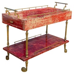 Mid-Century Modern Italian Red Lacquered Bar Cart Att. To Aldo Tura
