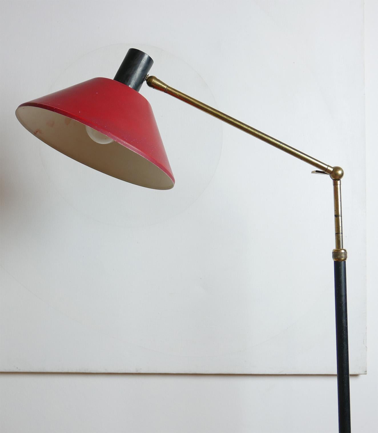 Lacquered Mid-Century Modern Italian Red Stilux Floor Lamp, Milano, 1950s