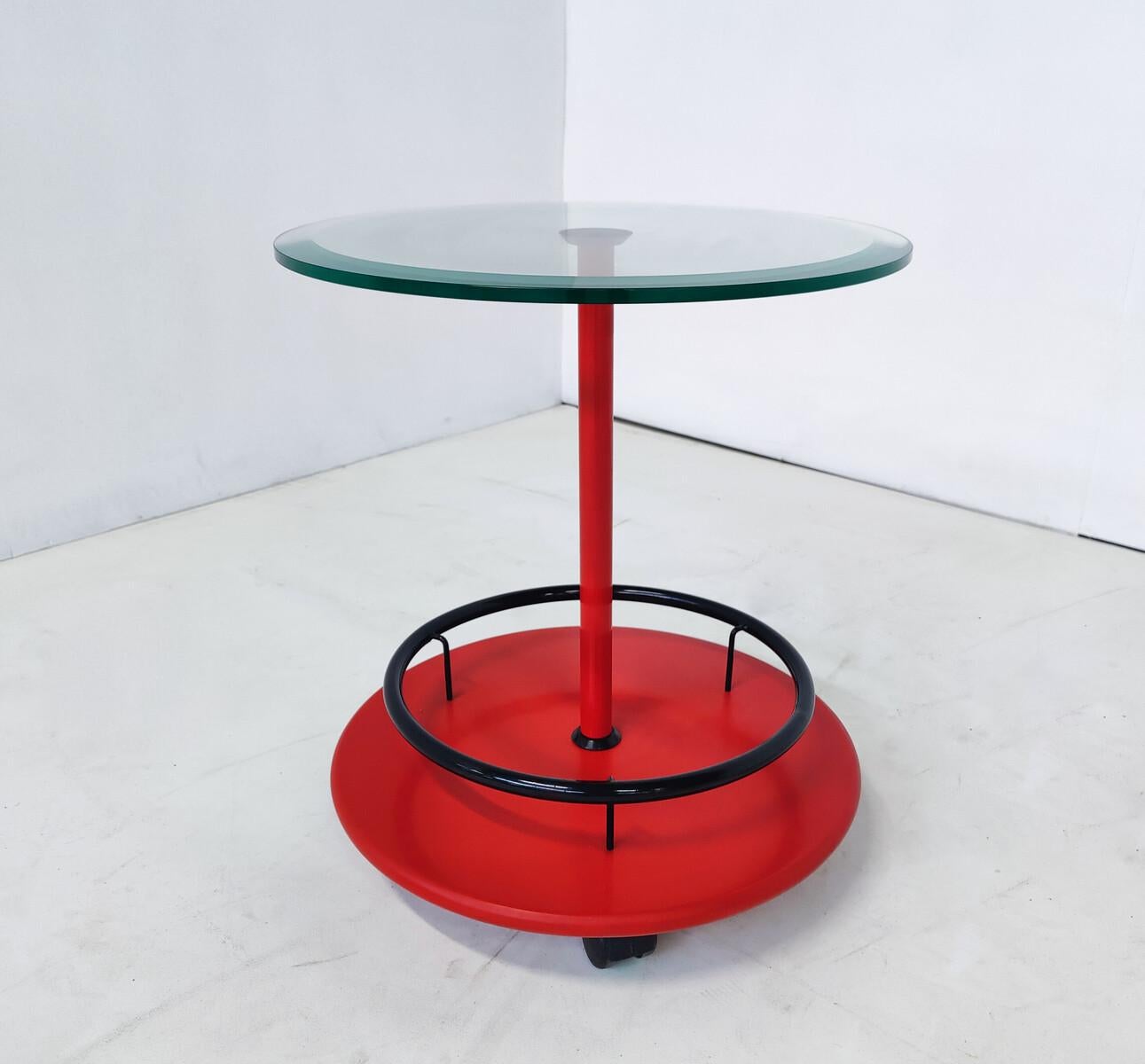 Mid-Century Modern Italian rolling side table, metal and glass, 1950s.