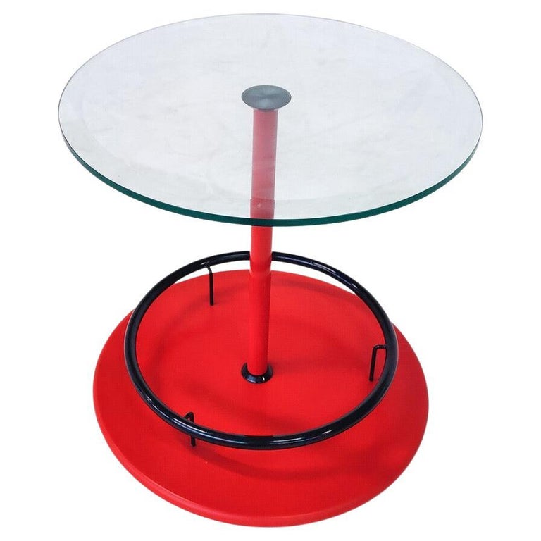 MidCentury Modern Italian Rolling Side Table, Metal and Glass For Sale