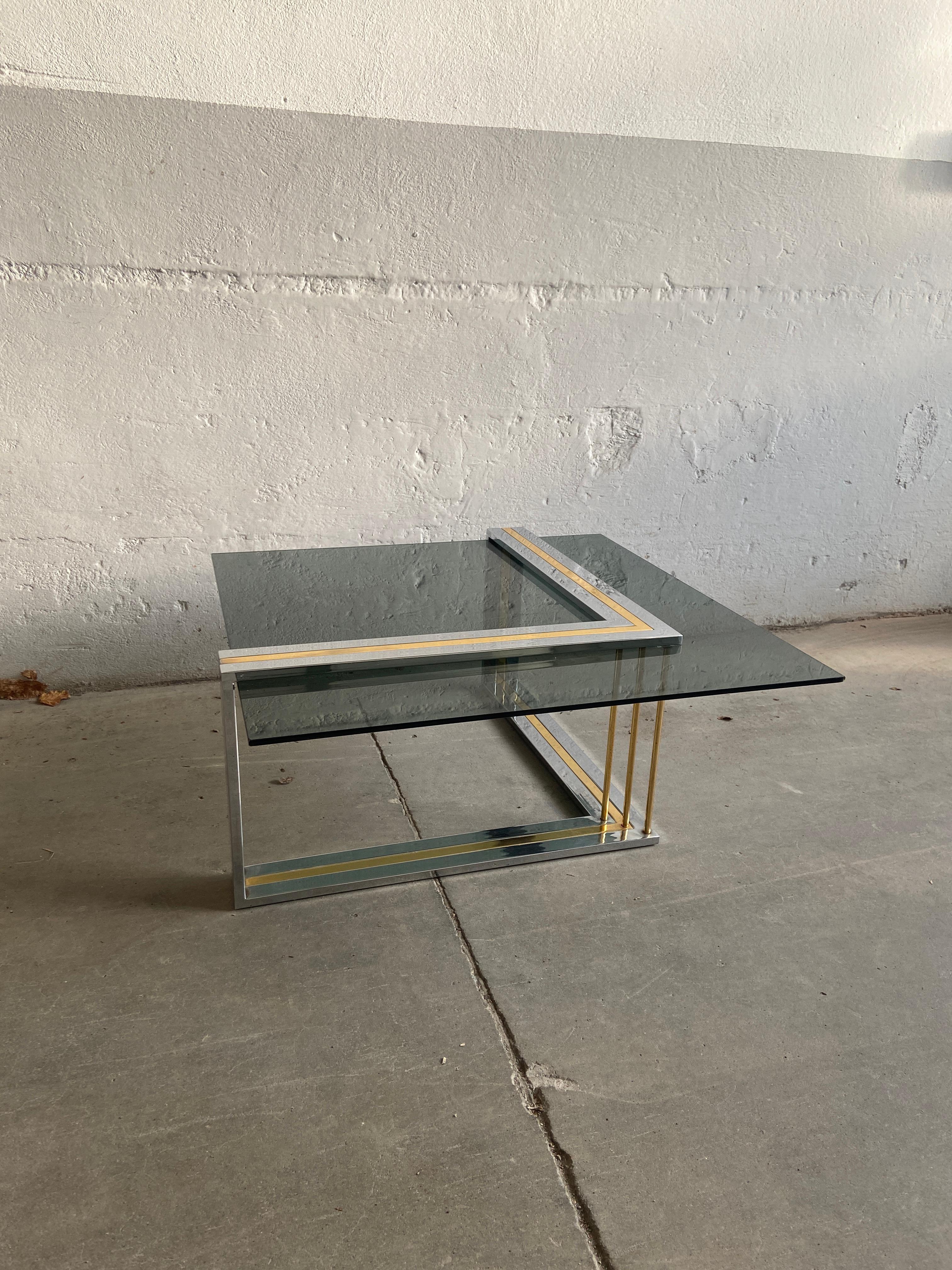 Late 20th Century Mid-Century Modern Italian Romeo Rega Coffee Table with Smoked Glass Top, 1970s