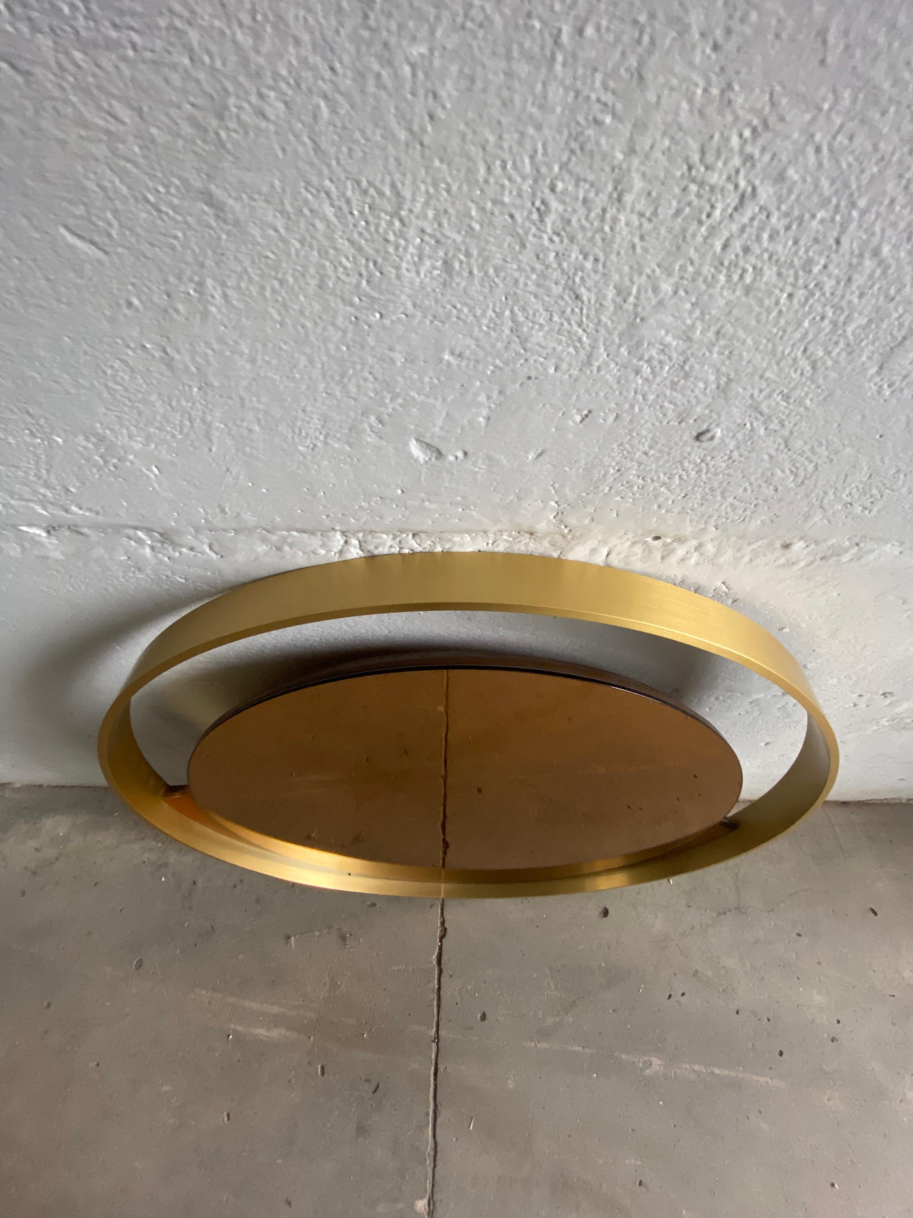 Mid-Century Modern Italian Round Gold Colored Mirror with Gilt Metal Frame 1