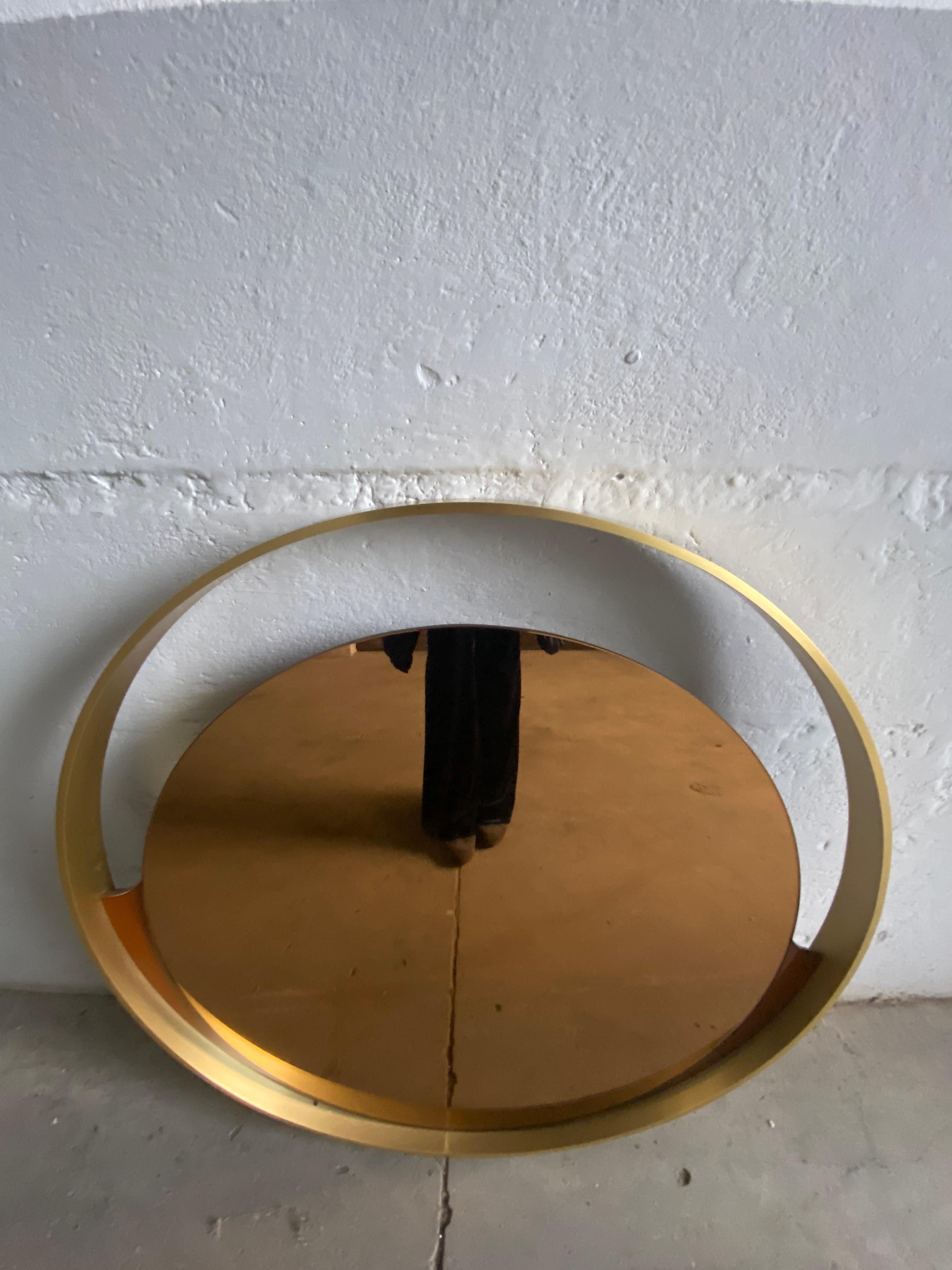Mid-Century Modern Italian Round Gold Colored Mirror with Gilt Metal Frame 2
