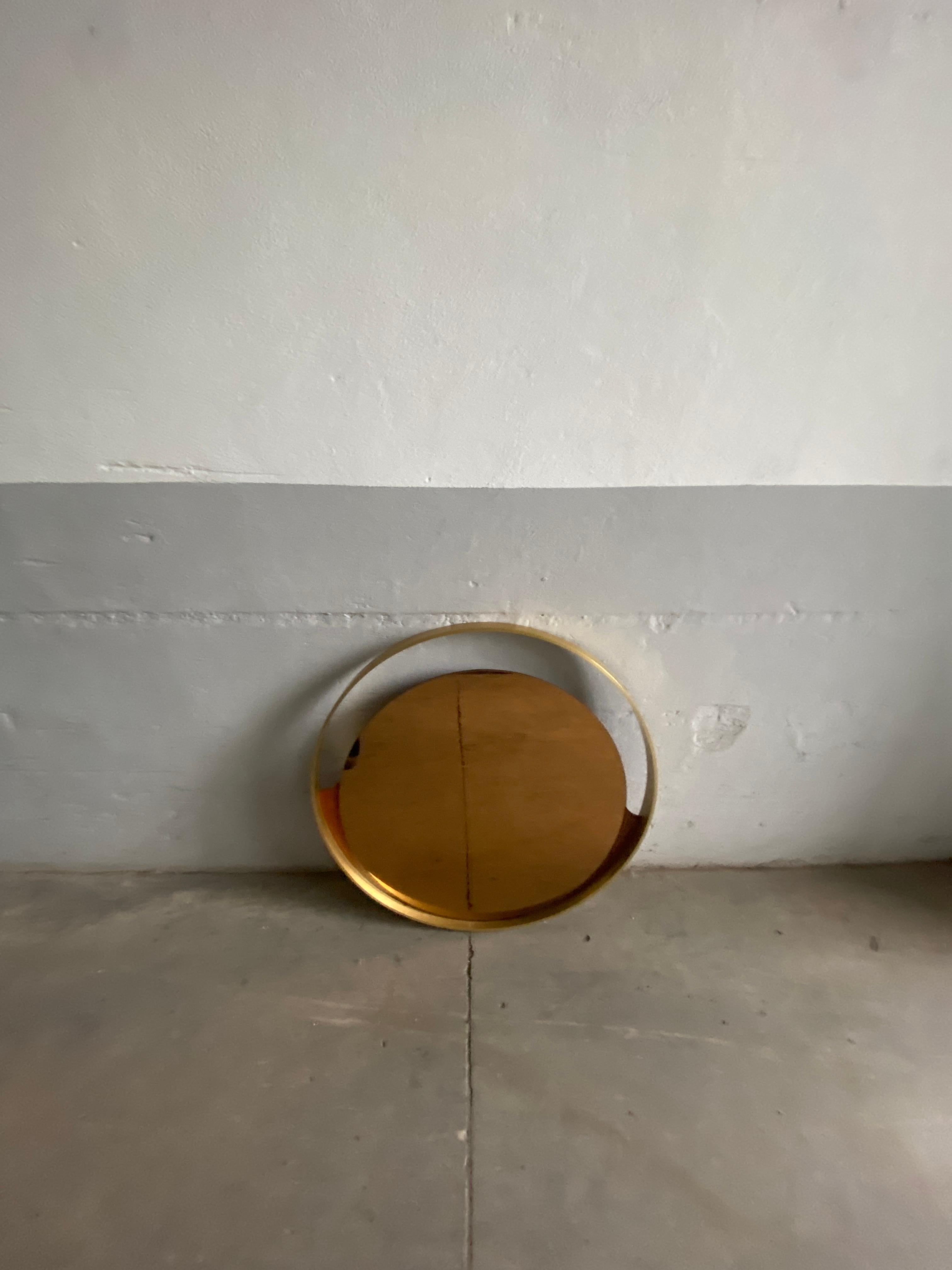 Mid-Century Modern Italian Round Gold Colored Mirror with Gilt Metal Frame 4