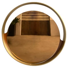 Mid-Century Modern Italian Round Gold Colored Mirror with Gilt Metal Frame