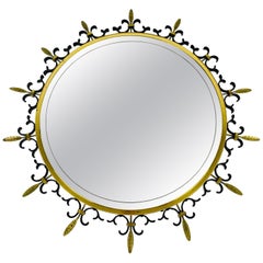 Mid-Century Modern Italian Round Illuminated Brass Wall Mirror, Italy, 1960s