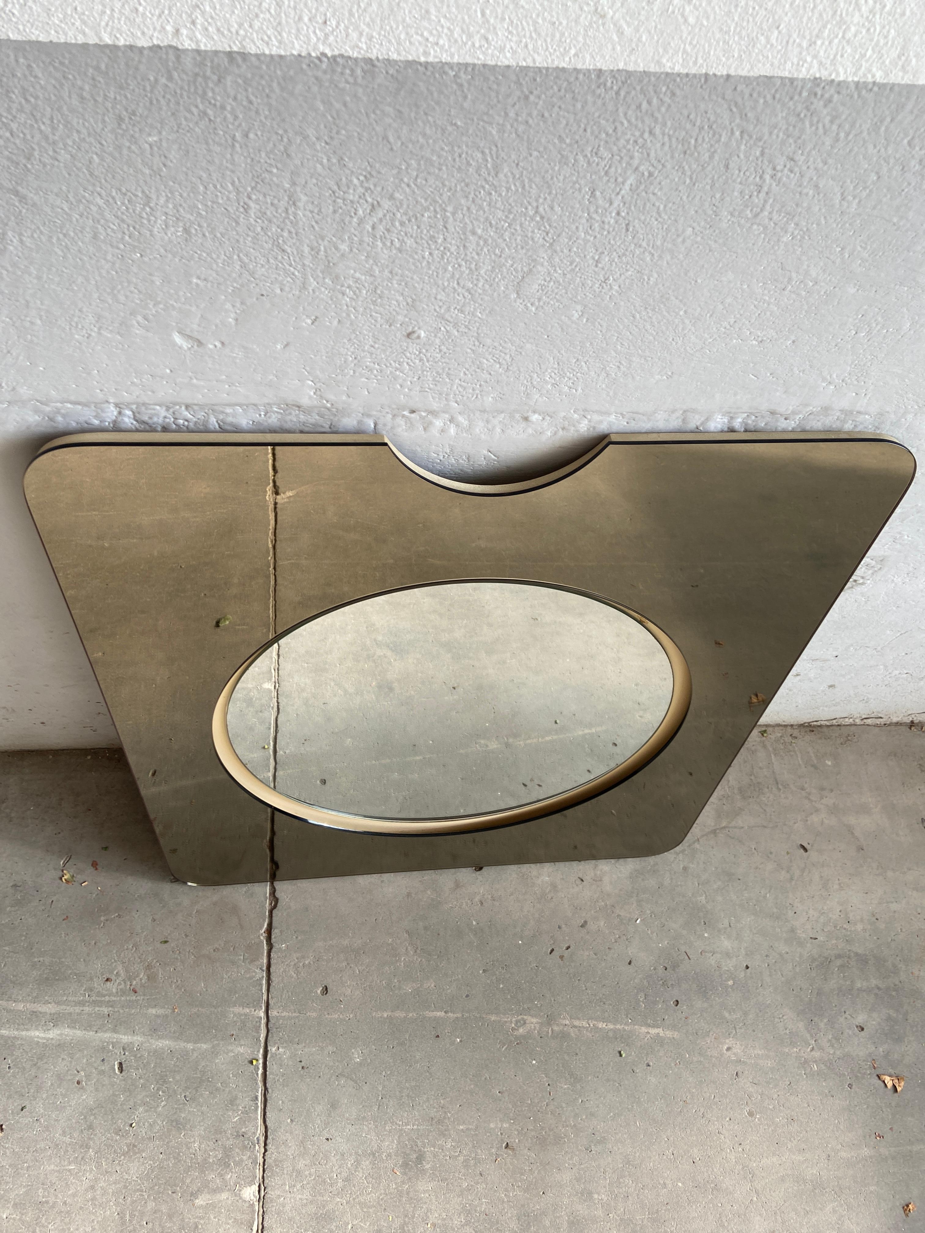 Mid-Century Modern Italian Round Mirror with Smoked Mirror Shaped Frame, 1970s 6