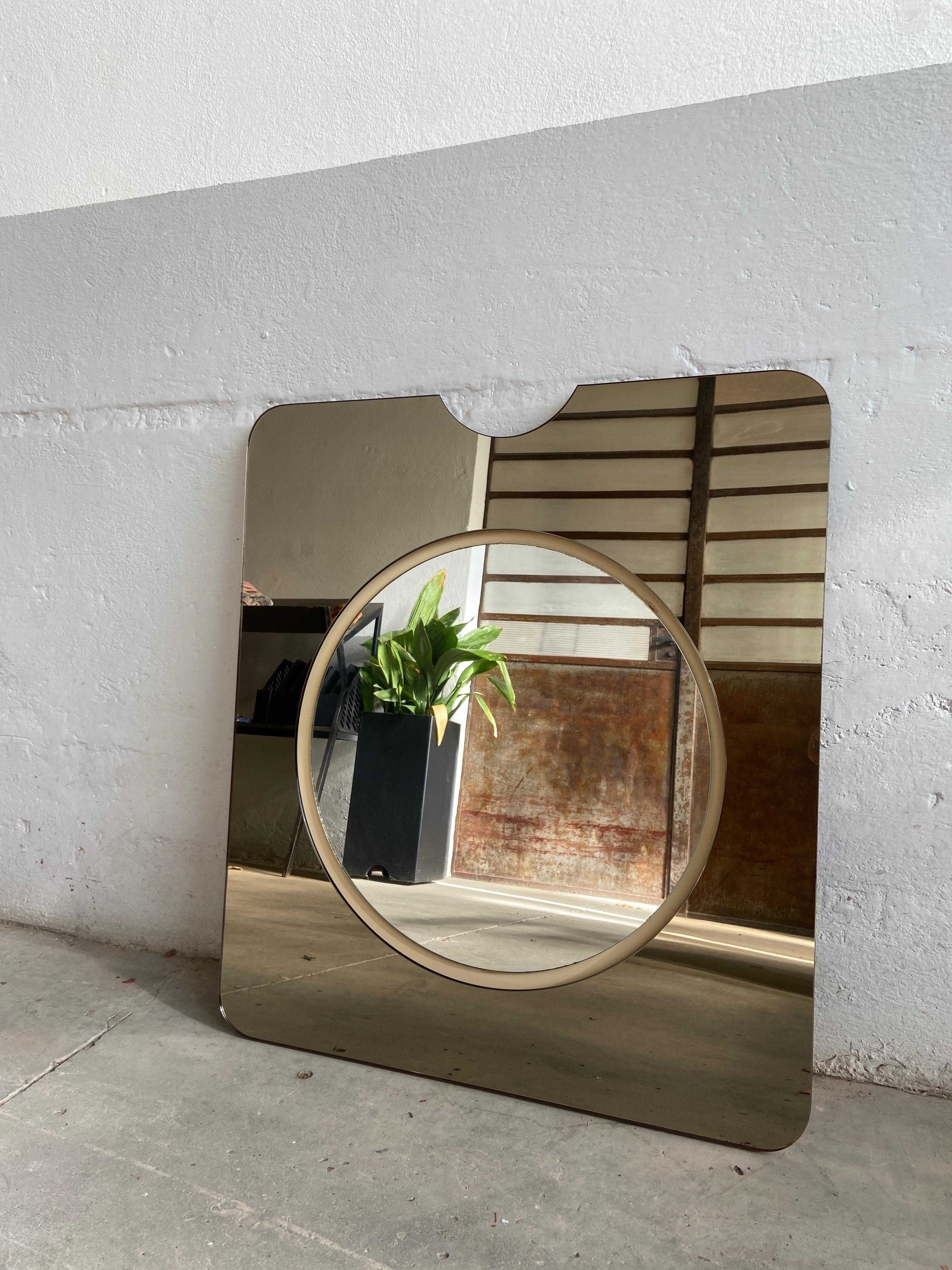 Mid-Century Modern Italian Round Mirror with Smoked Mirror Shaped Frame, 1970s 2