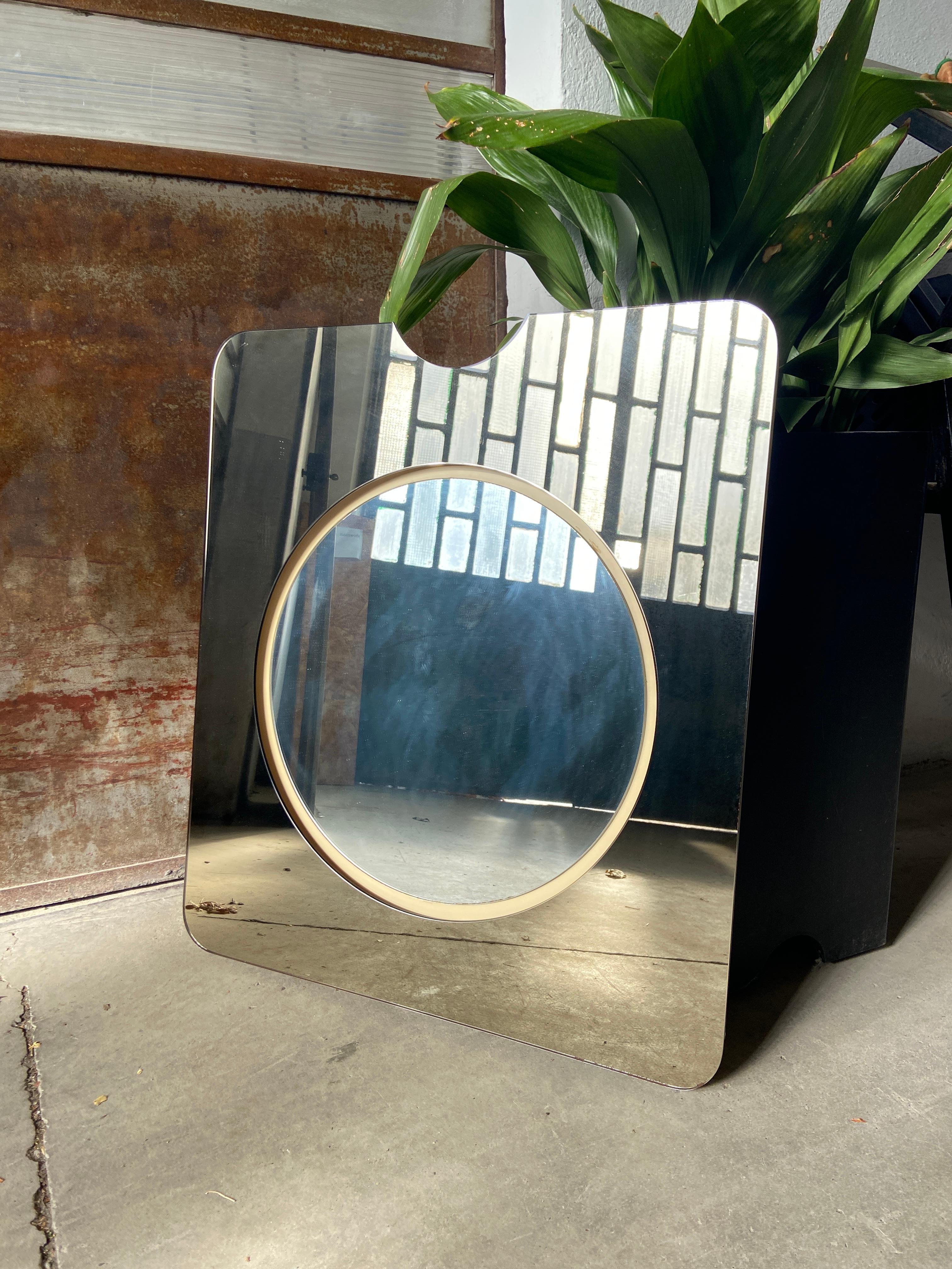 Mid-Century Modern Italian Round Mirror with Smoked Mirror Shaped Frame, 1970s 5