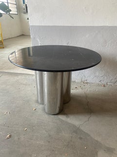 Mid-Century Modern Italian Round Table with Marquina Marble Top, 1970s