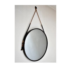 Mid-Century Modern Italian Round Wall Mirrors, 1960s, Black Iron Frame
