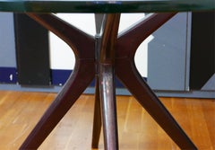 Mid-Century Modern Italian Round Wood Table with Thick Glass Top, Milano, 1950s