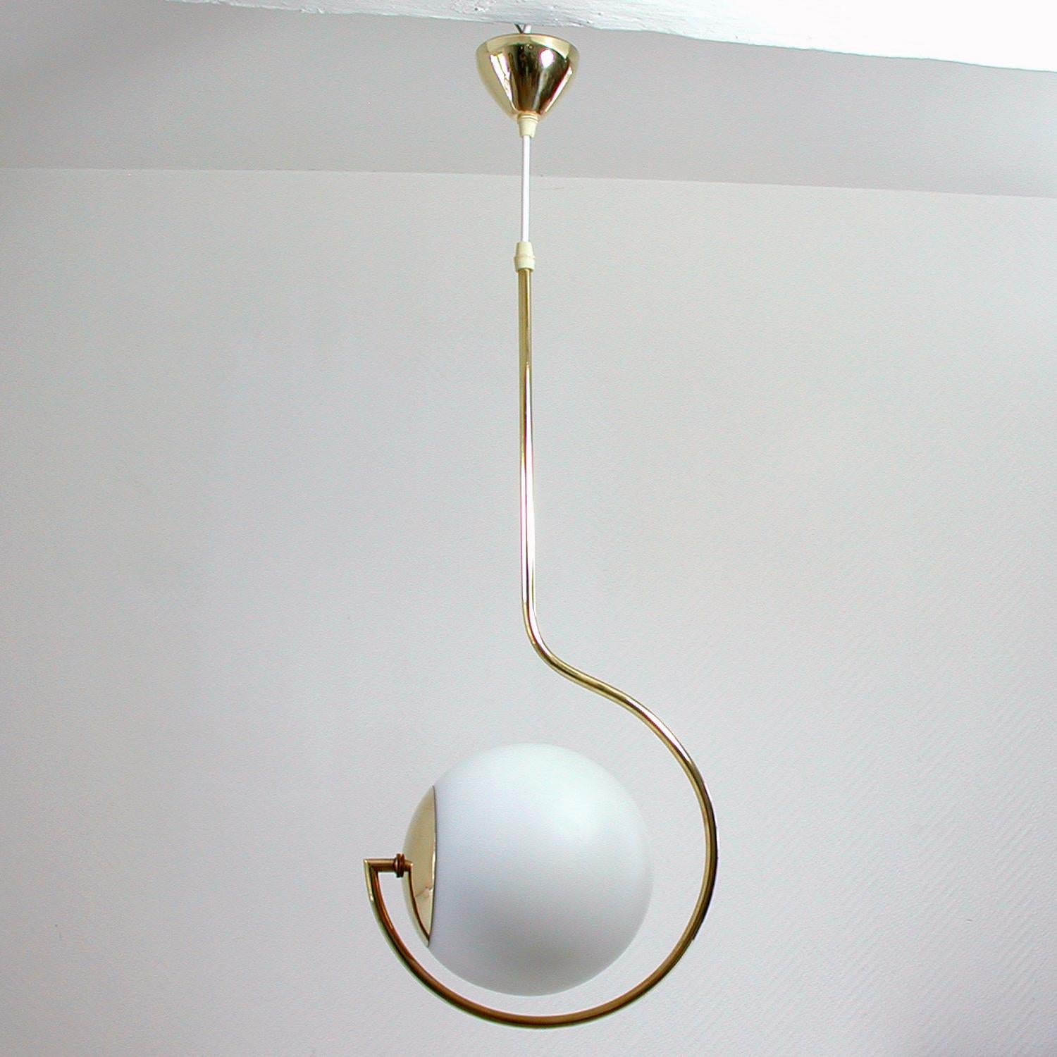 Mid-20th Century Mid-Century Modern Italian Satinated Glass and Brass Pendant Chandelier, 1950s