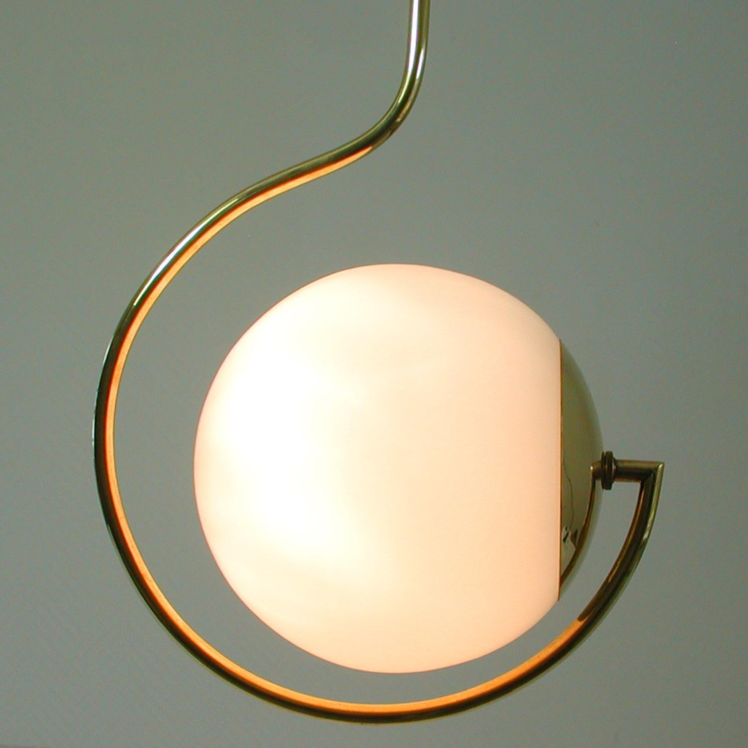 Mid-Century Modern Italian Satinated Glass and Brass Pendant Chandelier, 1950s 4
