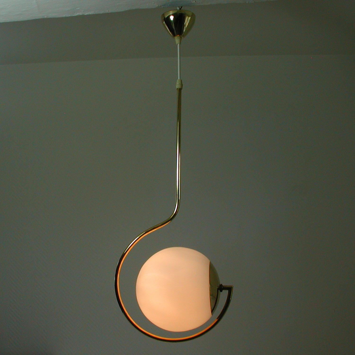 Mid-Century Modern Italian Satinated Glass and Brass Pendant Chandelier, 1950s 5