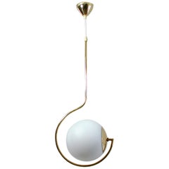 Mid-Century Modern Italian Satinated Glass and Brass Pendant Chandelier, 1950s