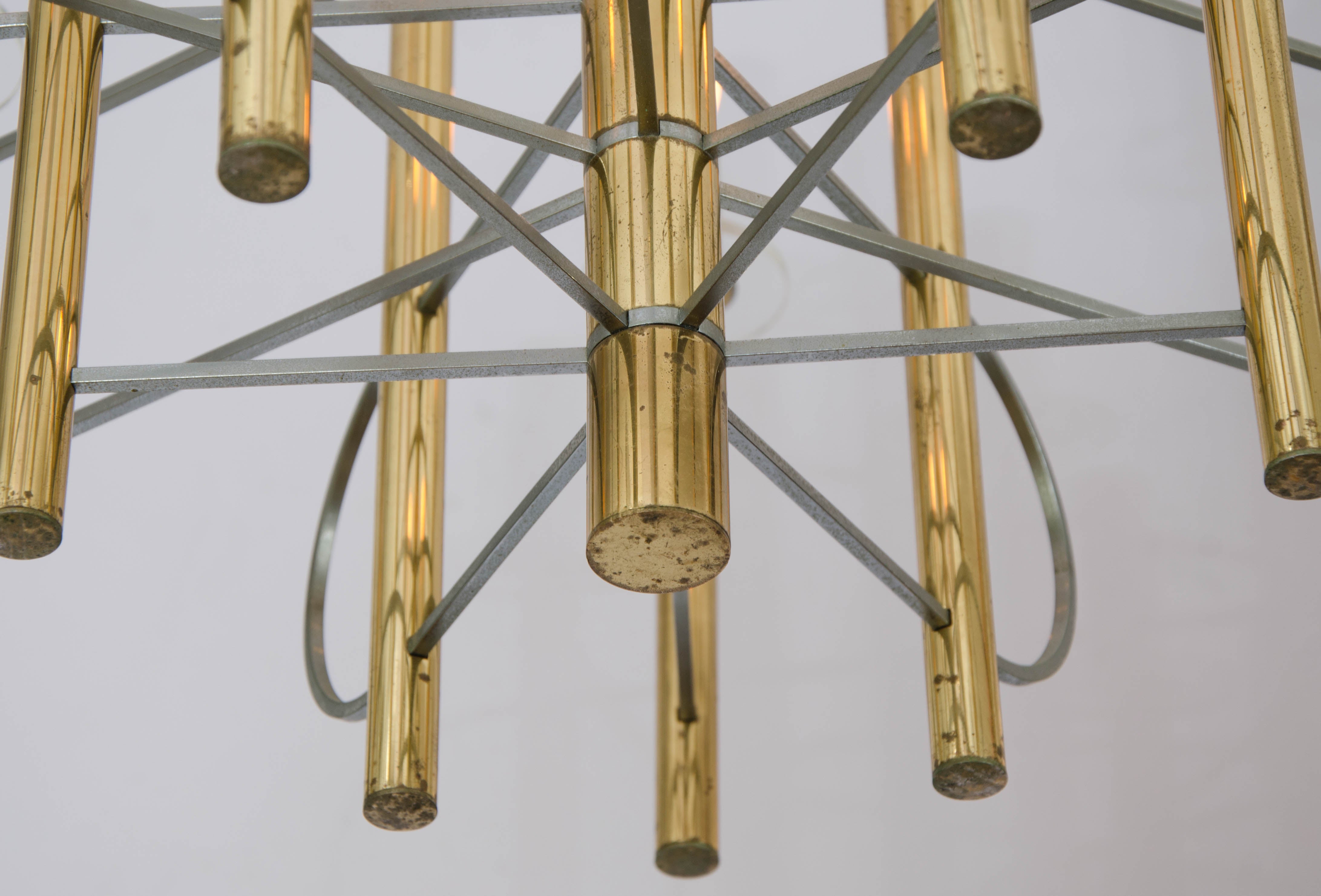 Sciolari Brass and Nickel Sputnik Chandelier by Italy 1960s In Good Condition For Sale In London, GB