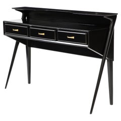 Mid-Century Modern Italian Sculptural Two-Tier Console In Black Lacquer