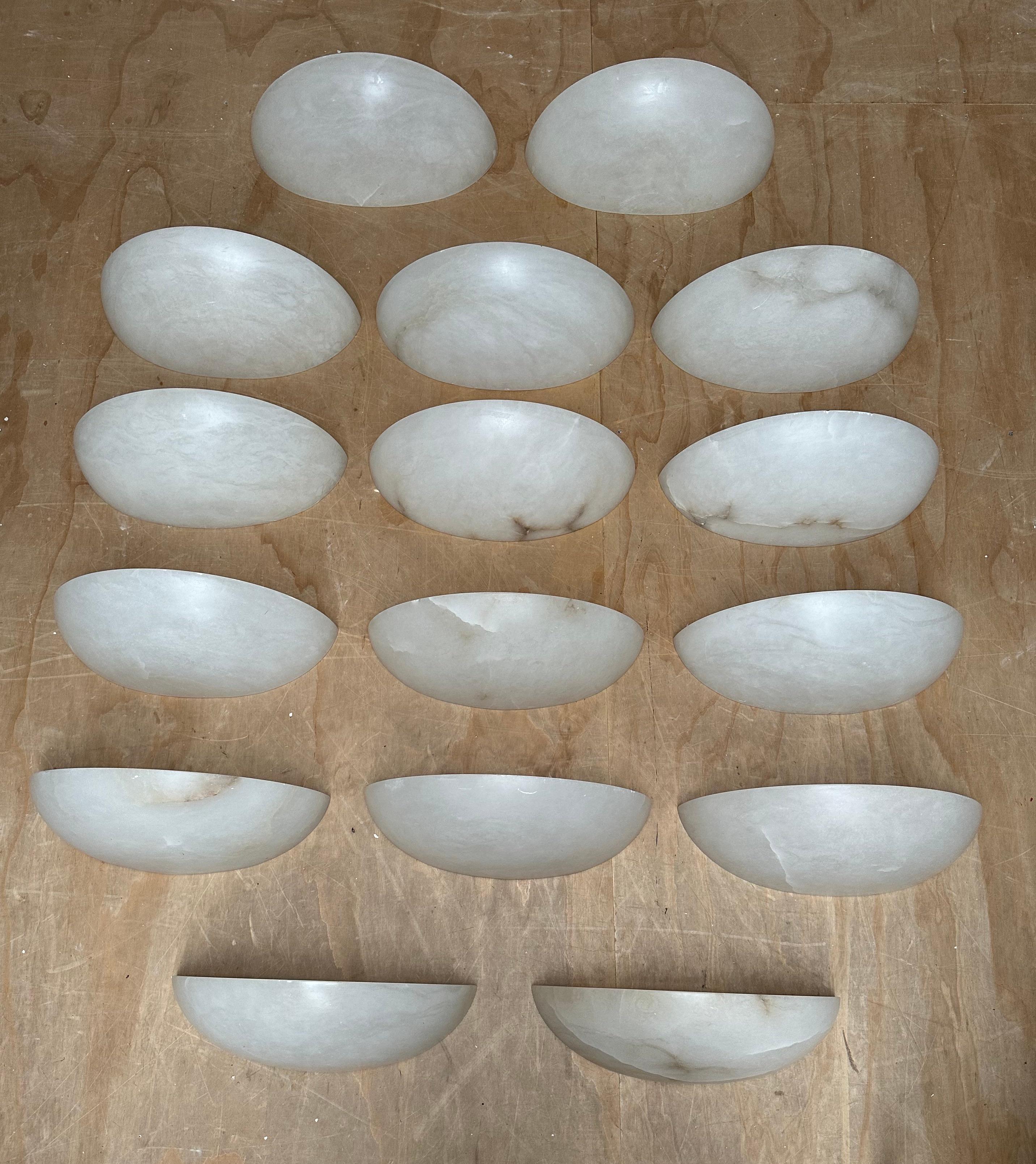 Polished Mid-Century Modern Italian Set of 16 Large Art Deco Style Alabaster Wall Lights For Sale