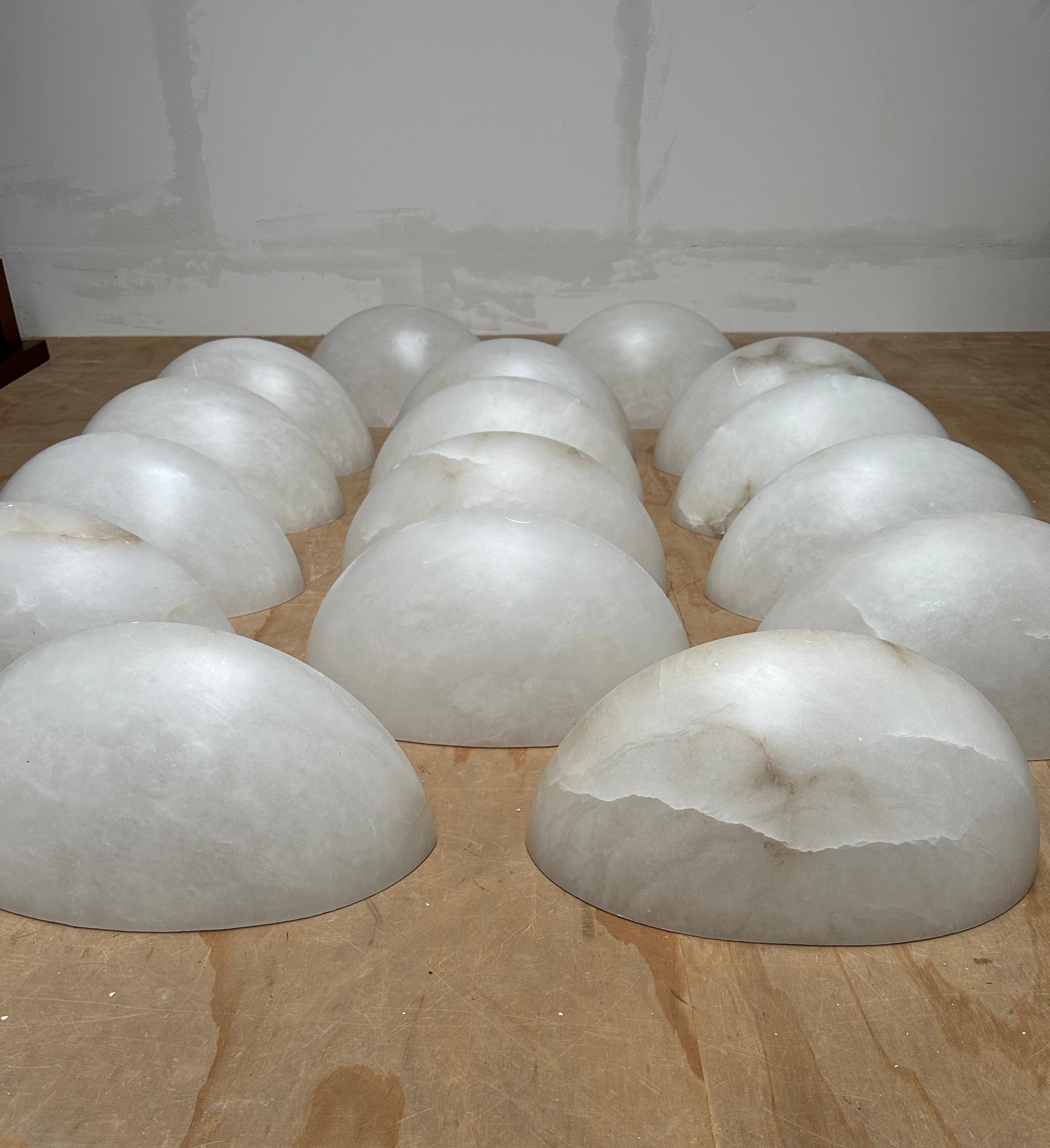 Metal Mid-Century Modern Italian Set of 16 Large Art Deco Style Alabaster Wall Lights For Sale