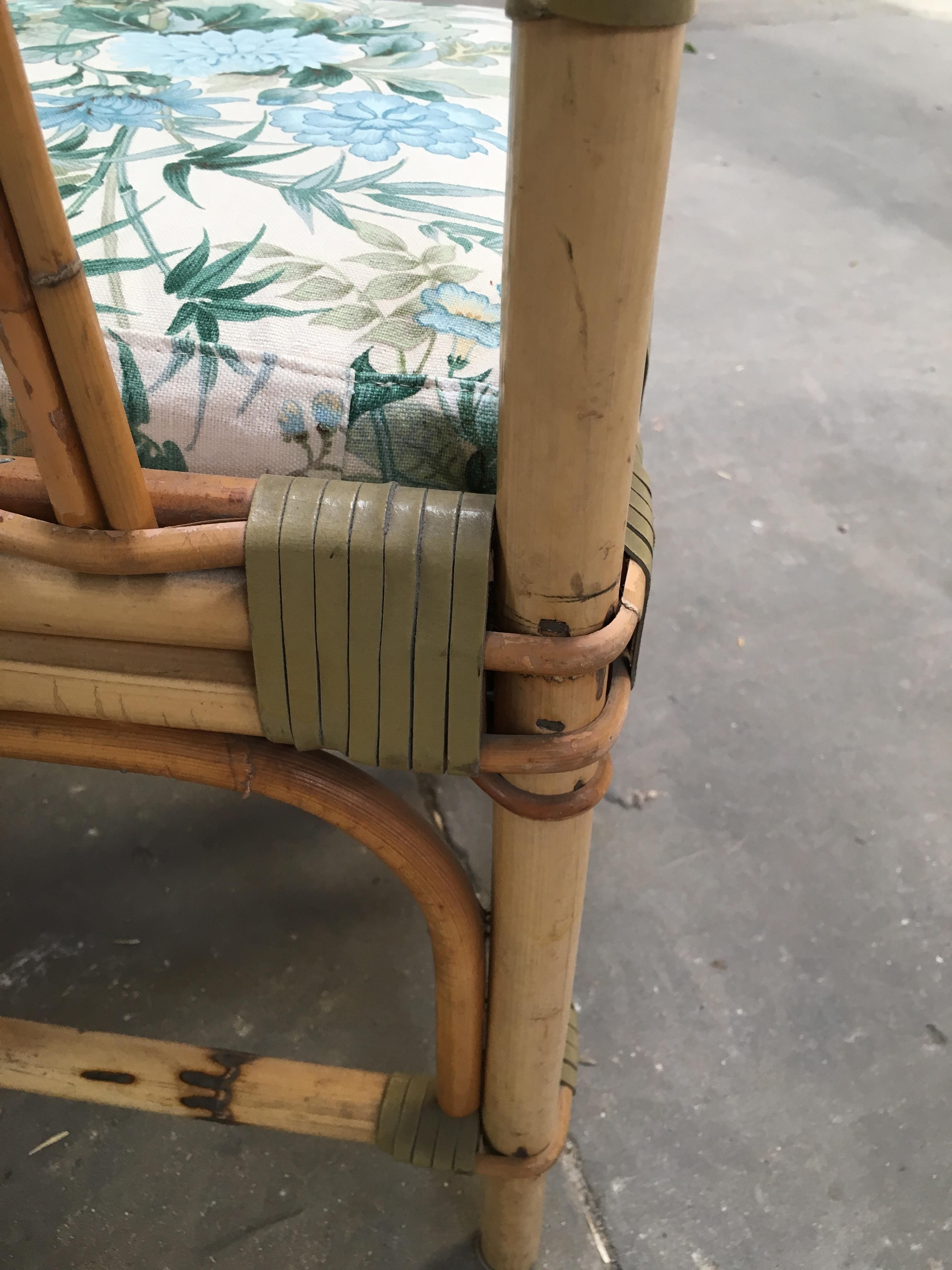 Mid-Century Modern Italian Set of 4 Bamboo and Leather Dining Chairs, 1970s 6