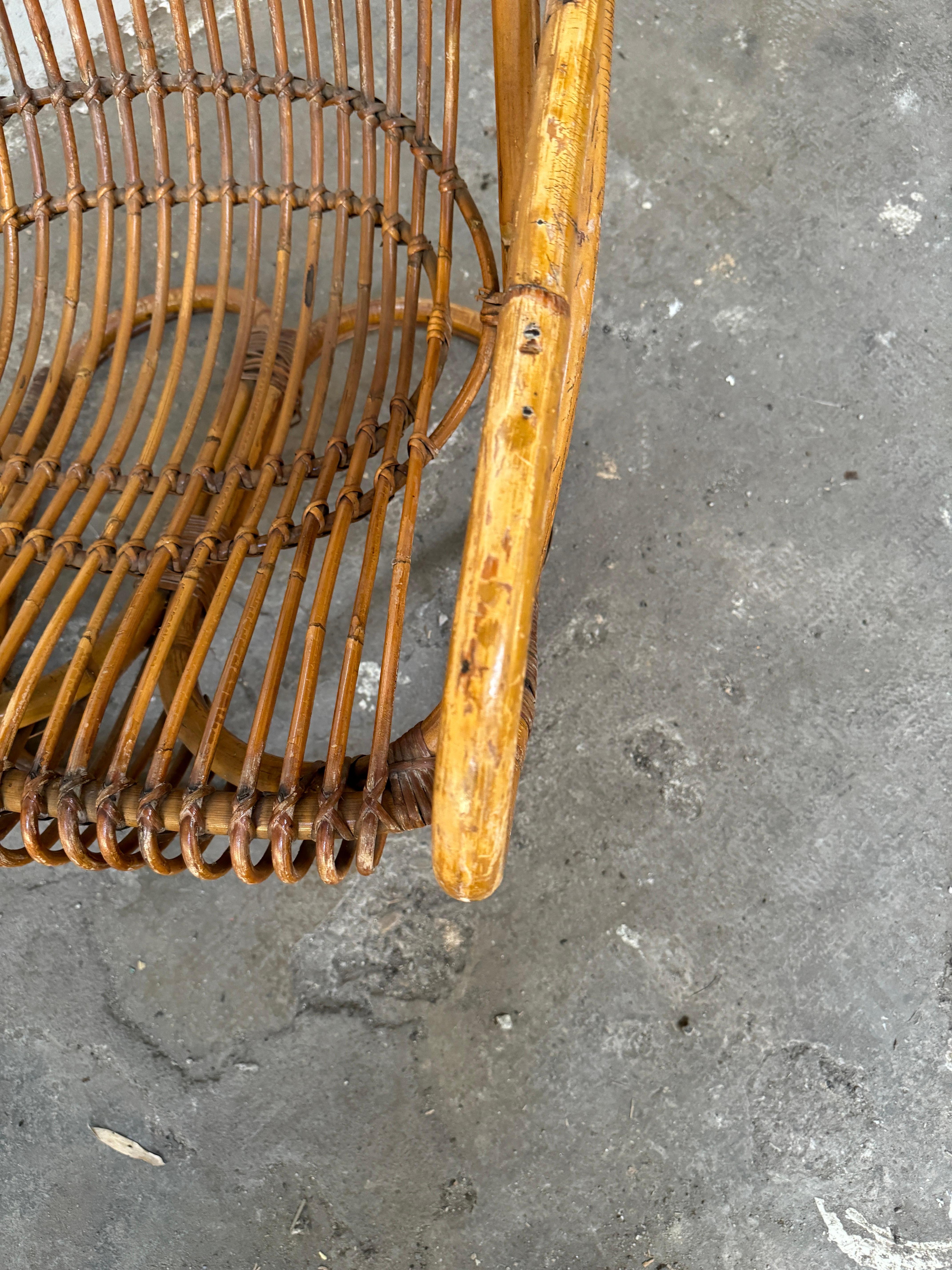 Set di 4 poltrone in bambù e rattan di Tito Agnoli, in stile Mid-Century Modern in vendita 3