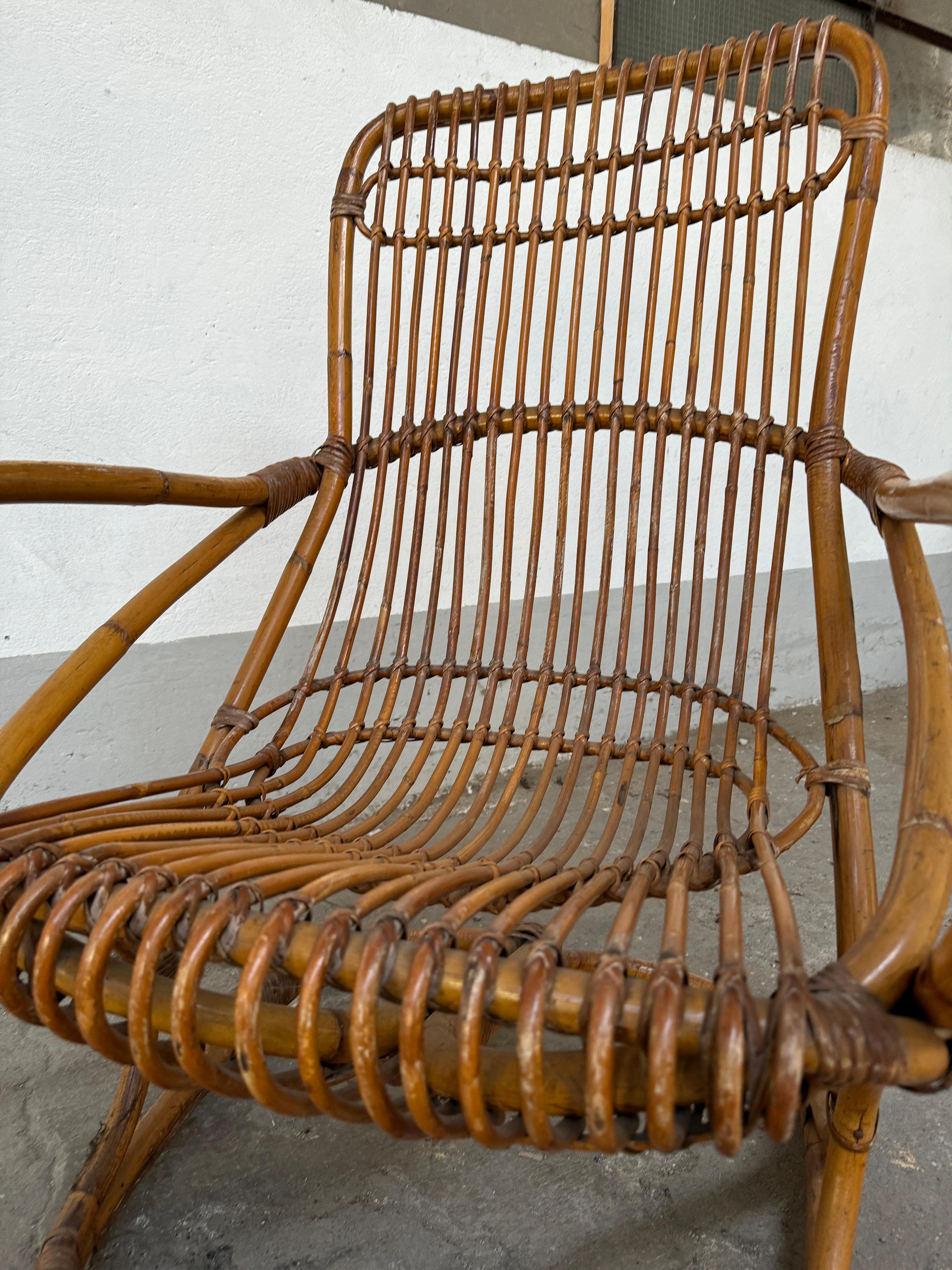 Set di 4 poltrone in bambù e rattan di Tito Agnoli, in stile Mid-Century Modern in vendita 4