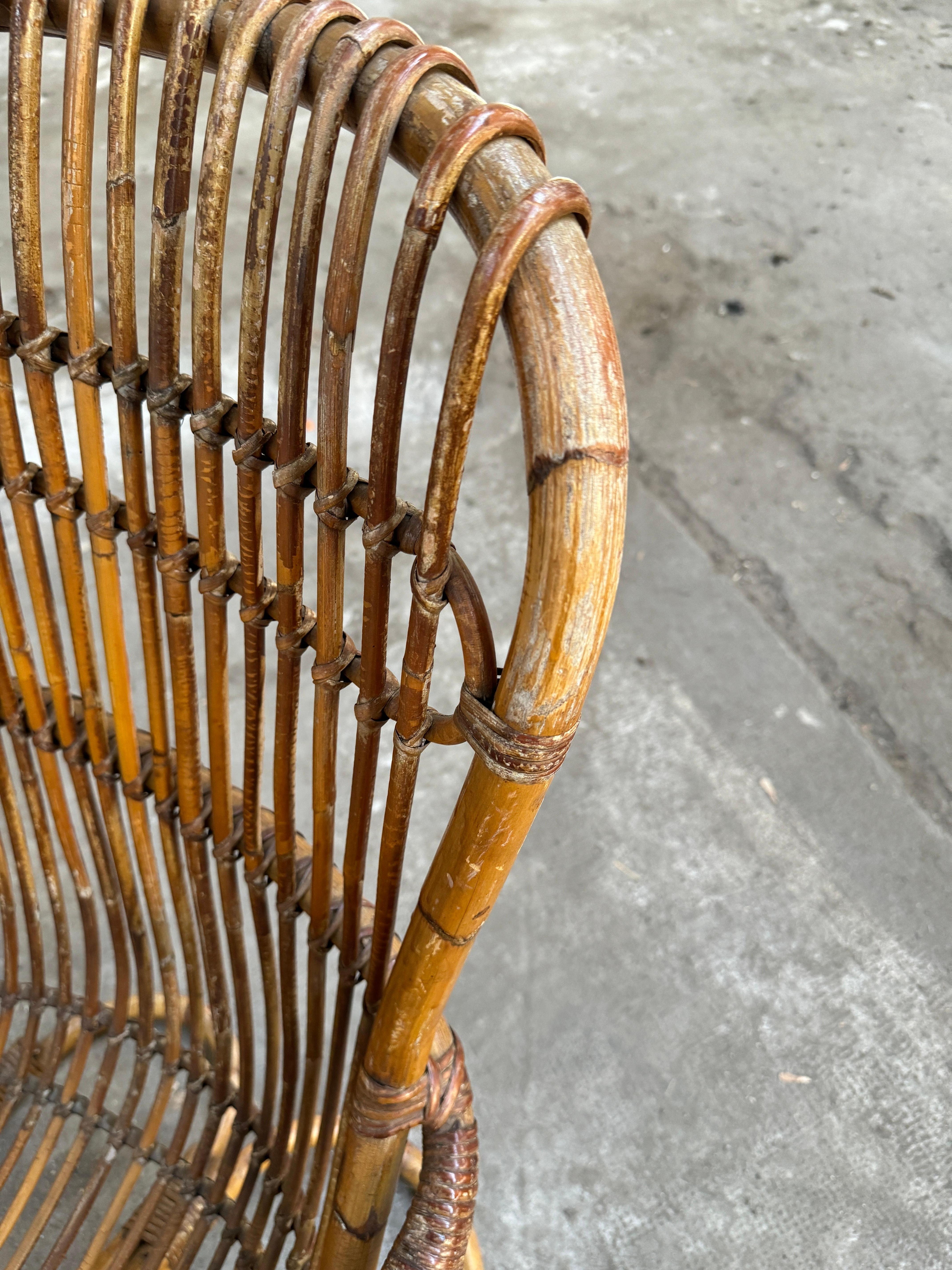 Set di 4 poltrone in bambù e rattan di Tito Agnoli, in stile Mid-Century Modern in vendita 1