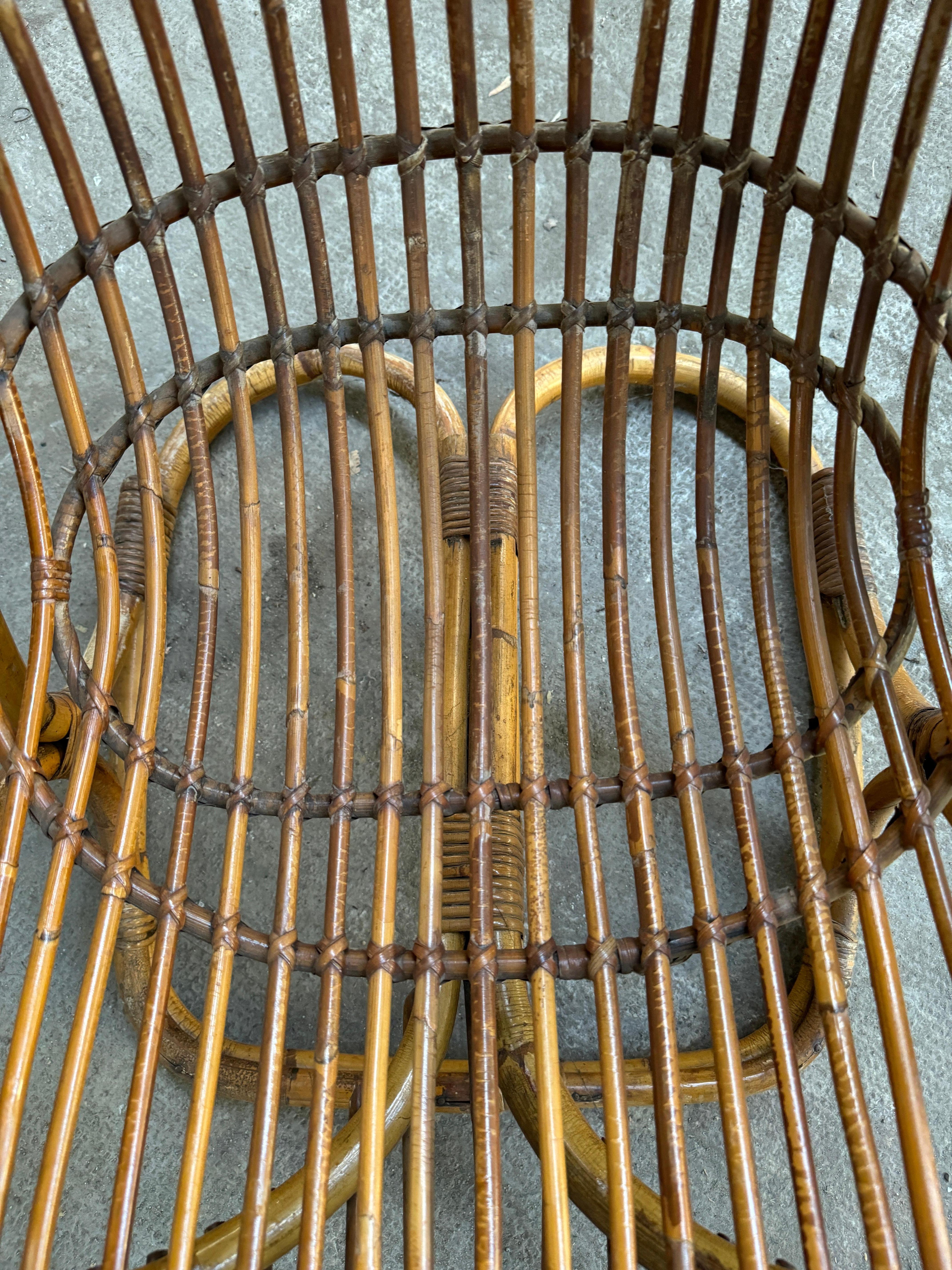 Set di 4 poltrone in bambù e rattan di Tito Agnoli, in stile Mid-Century Modern in vendita 2
