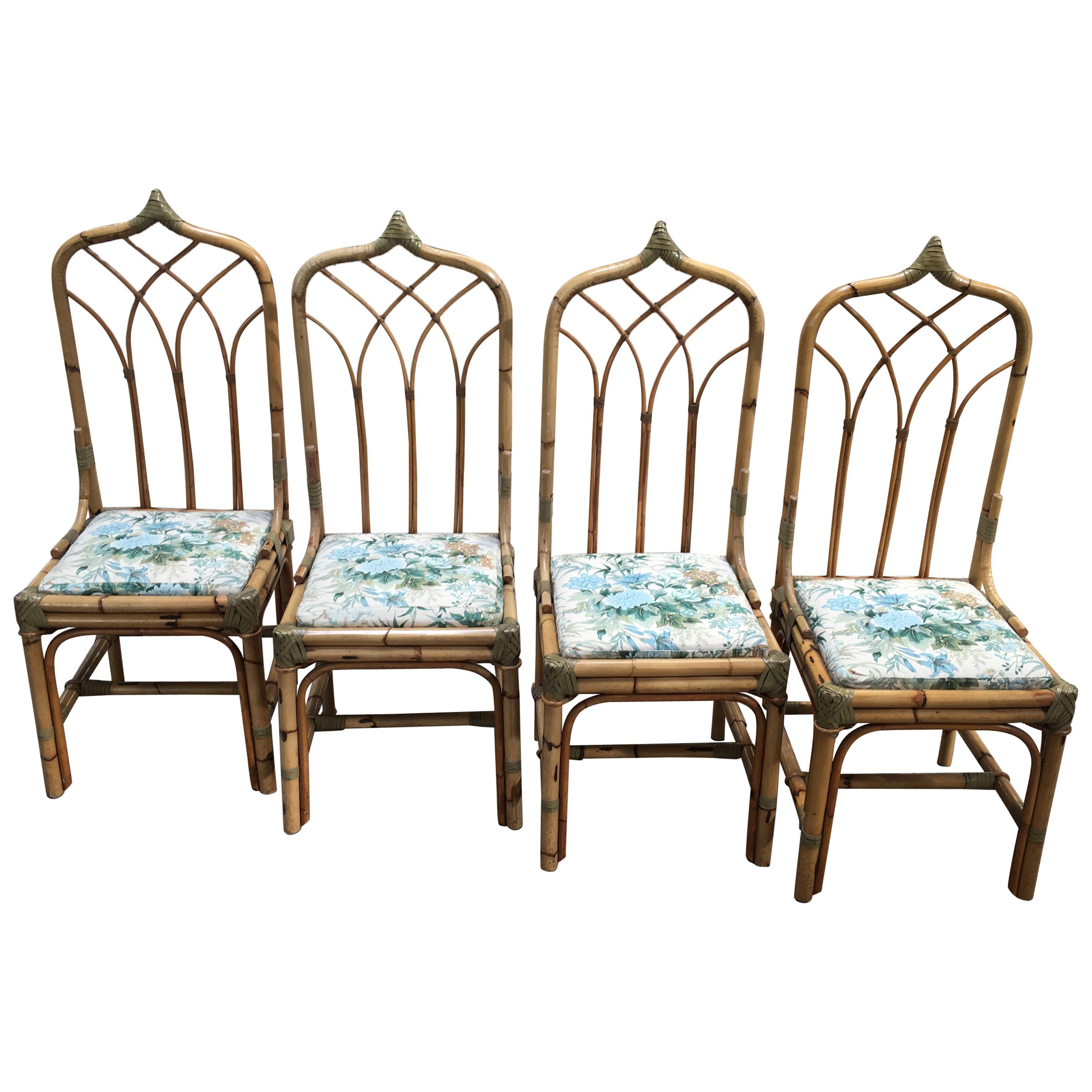 Mid-Century Modern Italian Set of 4 Bamboo Dining Chairs, 1970s