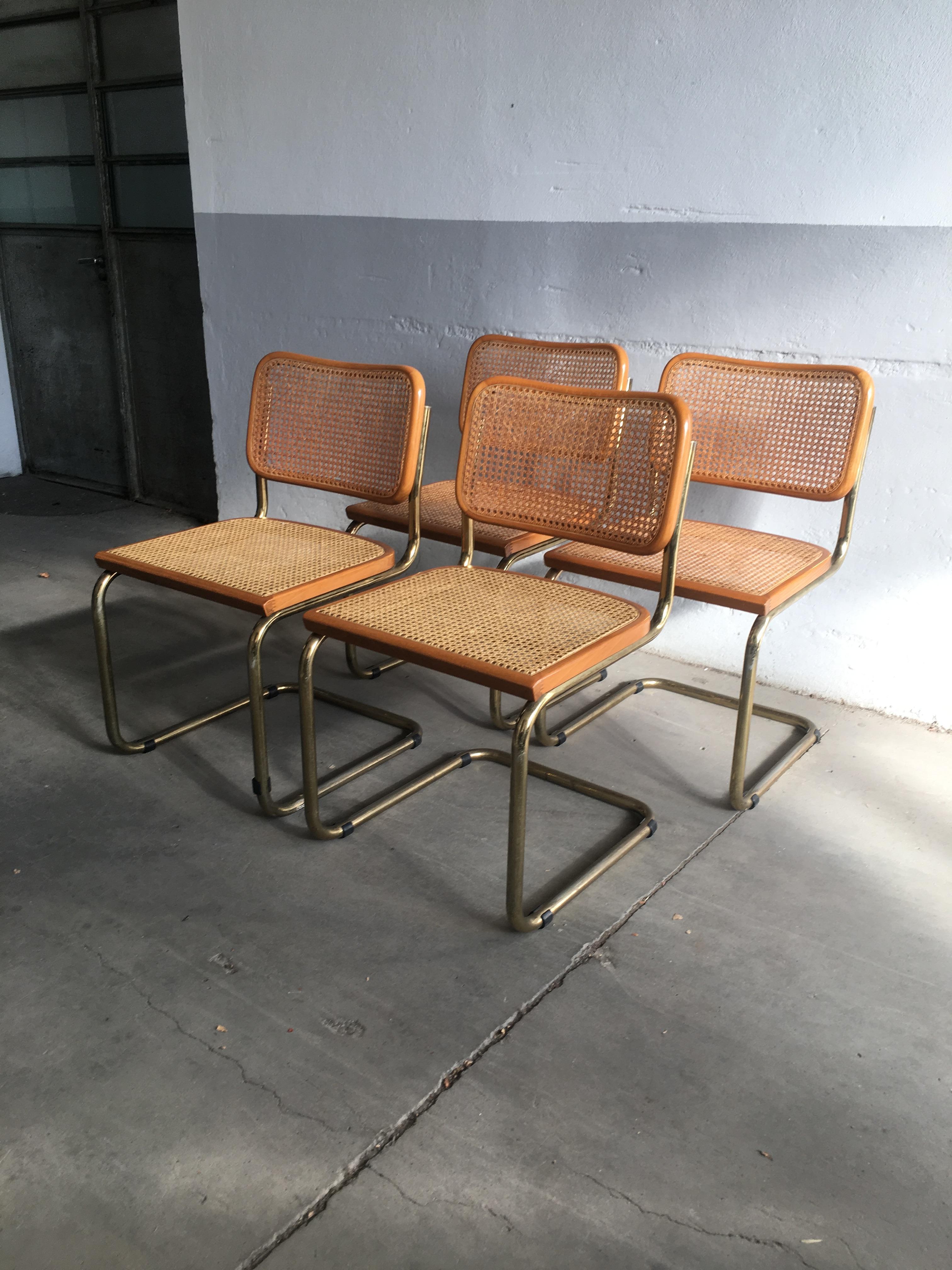 Mid-Century Modern Italian set of 4 gilt metal wooden 