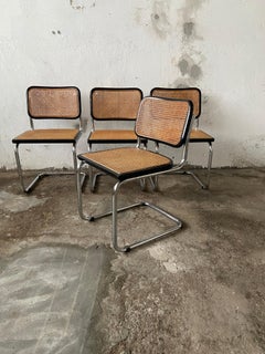 Mid-Century Modern Italian Set of 4 Cesca Chairs by Marcel Breuer, 1970s